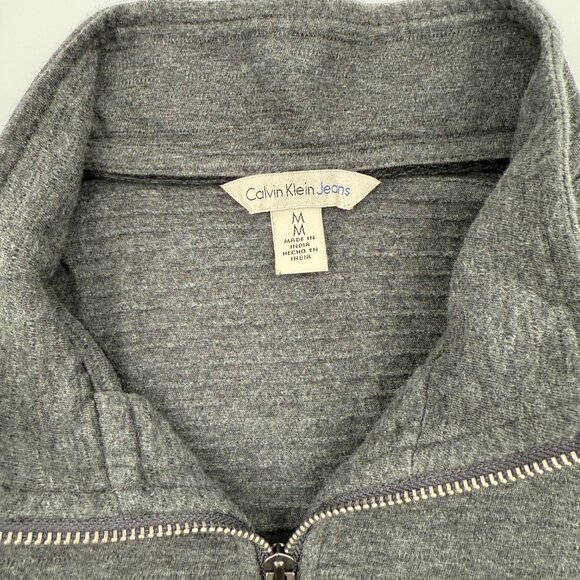Calvin Klein Sweater Men’s M Gray Cotton Pullover 1/4 Zip Classic Knit Casual - Picture 4 of 10